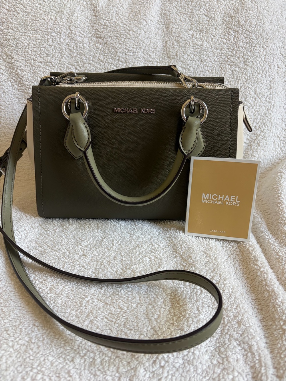 MICHAEL Michael Kors Olive Green Saffiano Mini Satchel with Crossbody Strap